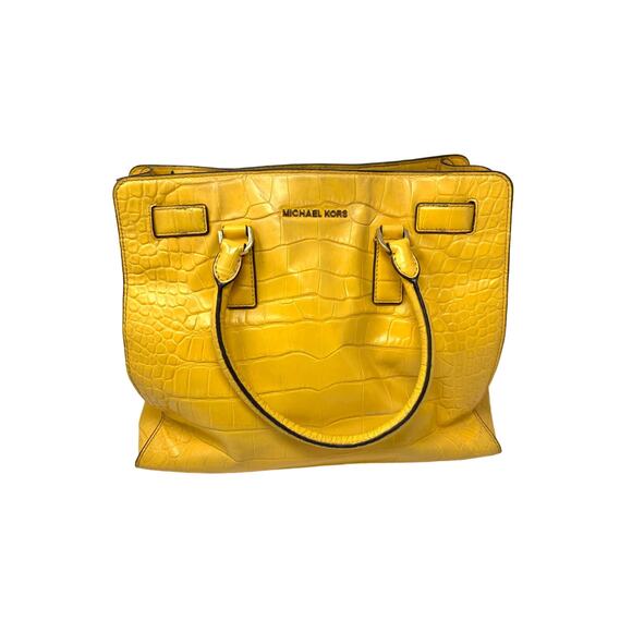 Michael Kors Dillon Croc Embossed Leather Satchel Crossbody Bag Yellow - Picture 1 of 11